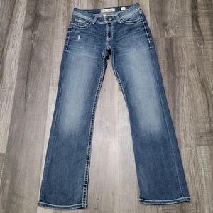 BKE Harper Blue Boot Cut Jeans with Distressed Details